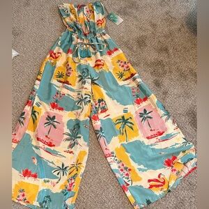 Tropical Print Wide-Leg Pants
